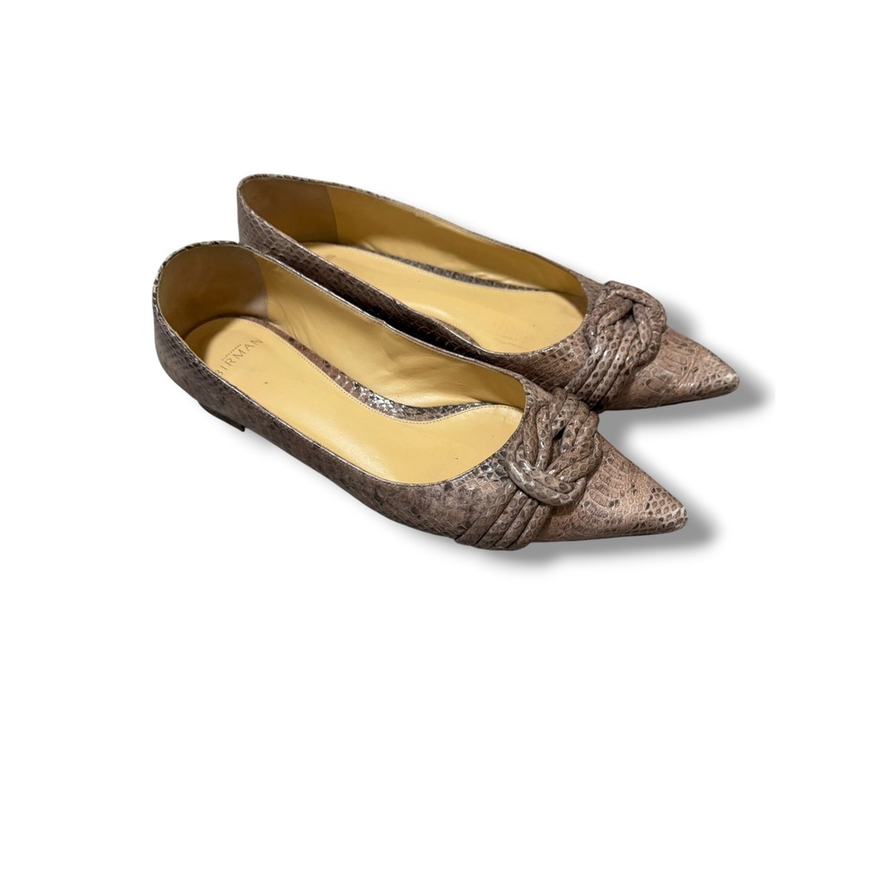 Alexandre Birman Vicky Snakeskin Knotted Pointed Toe Ballerina Flats 39.5 US 9.5